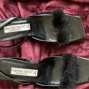Charles David Retro Kitten Heels with Genuine Mink *Vintage